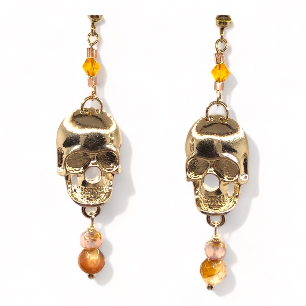 Handmade Opal and Agate skull dangles